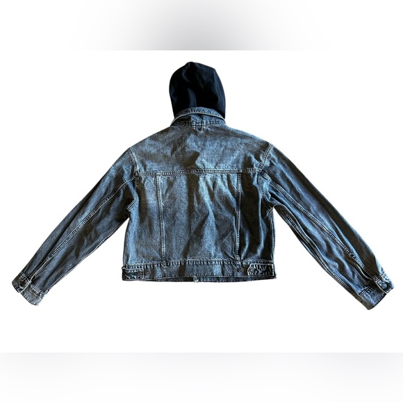 FREE PEOPLE x We The Free Black Hooded Denim L Jean Jacket Boho Grunge Classic - Picture 6 of 11